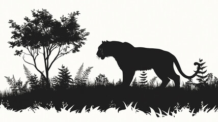 Silhouette tiger in forest Isolated isolated on white background
