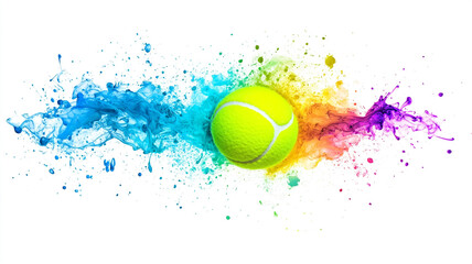 Tennis ball with a colorful ink splash isolated on a white background