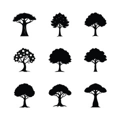 set of tree silhouettes