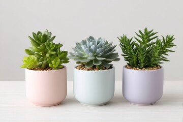 Fototapeta premium Succulent plants in pots still life on white background