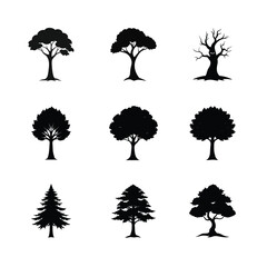 set of tree silhouettes