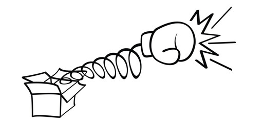 Box gloves. Boxing gloves icon. Boxing glove hang on spring or spiral springs. Fight concept. Sport, kickboxing, fighter symbol. Cartoon line hands. A pair of boxing gloves. Surprise idea.