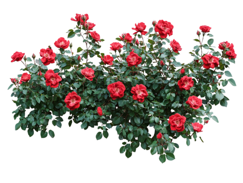 Red rose bush blooming isolated on transparent background