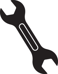 Adjustable wrench silhouette, spanner tool icon, mechanic wrench vector