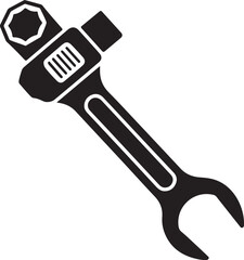Adjustable wrench silhouette, spanner tool icon, mechanic wrench vector