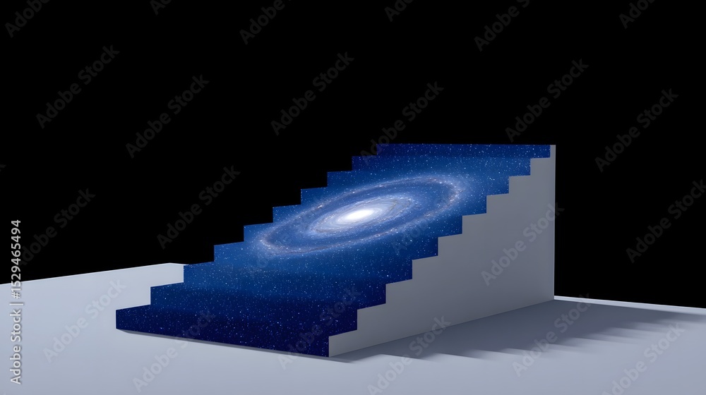 Poster a book transforms into a staircase that ascends towards a captivating spiral galaxy, symbolizing the