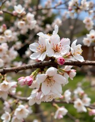 Budding cherry blossoms in spring nature photography outdoor setting close-up view of flowers