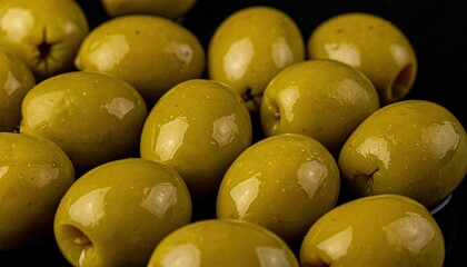 Green olives on a black background