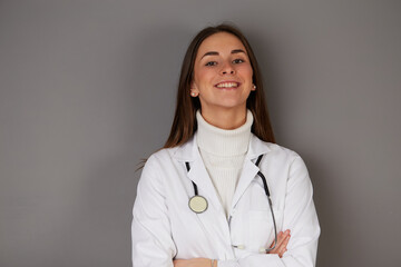 young female doctor - studio background
