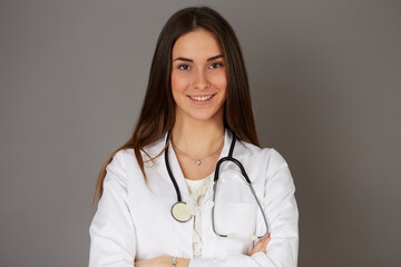young female doctor - studio background