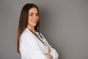 young female doctor - studio background