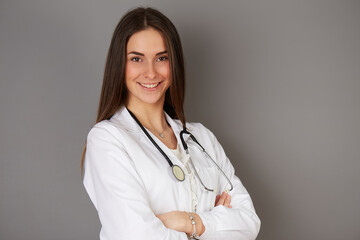 young female doctor - studio background