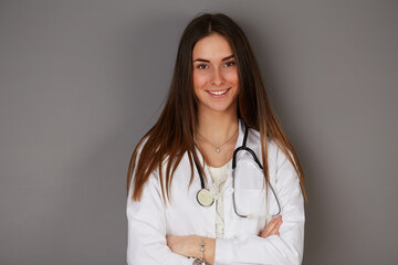 young female doctor - studio background
