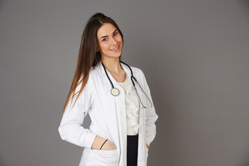 young female doctor - studio background
