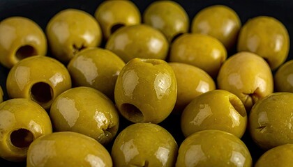 Green olives on a black background