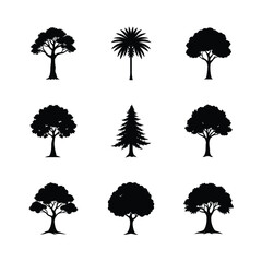 set of tree silhouettes