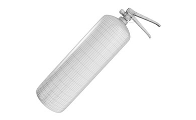 Wireframe model of fire extinguisher without hose on transparent background. Fire safety and protection measures. 3D illustration