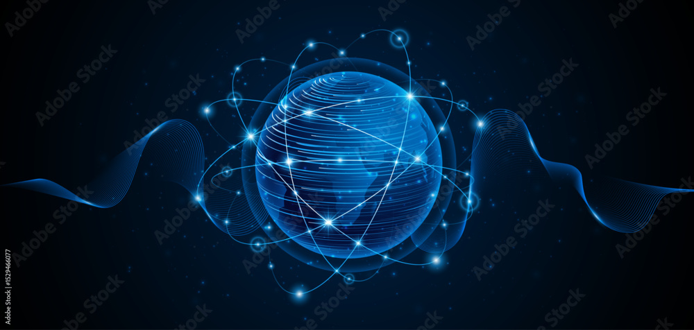 Leinwandbilder Global connection network background. World map. High-speed internet technology concept or fast wireless data transmission. modern internet network connection technology background	