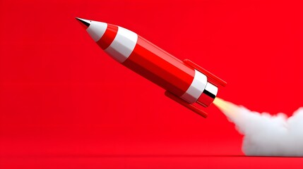 A vibrant red rocket-shaped pencil blasting off, symbolizing the launch of creative ideas and innovative thinking