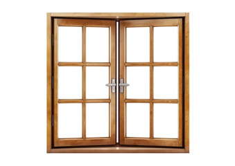 old wooden closed window frame isolated on white or transparent png