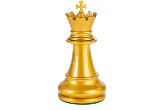 Golden queen chess piece against a transparent background