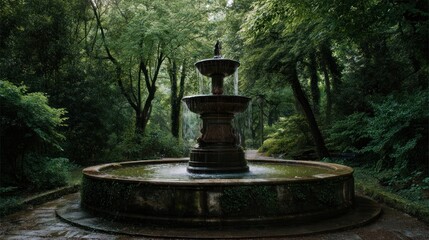 Serene Fountain in Lush Green Park