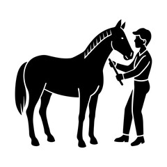 Obraz premium Illustration of horse grooming with person silhouette