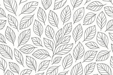 Botanical leaves pattern in black and white on a light background  