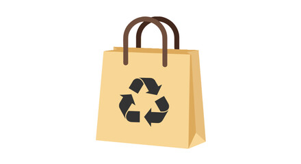 Eco-friendly paper bag with recycling symbol on a plain background  