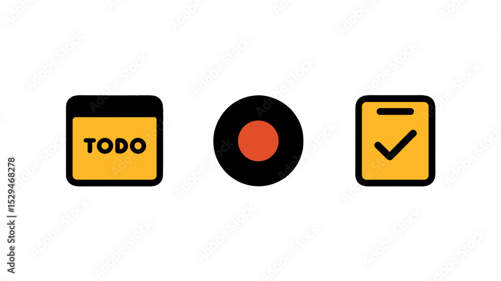 Poster to-do list icons with check mark and progress indicator symbols