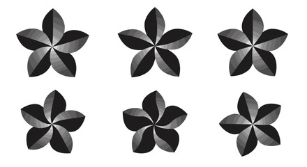Black monochrome flower patterns arranged in six variations  