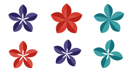 Geometric flower shapes in various colors on a white background  