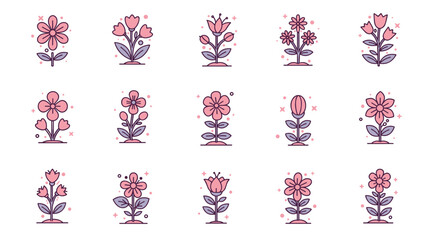 Floral illustrations with colorful designs in a modern style  