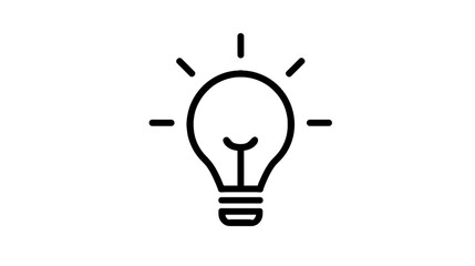 Line art illustration of a light bulb with rays around it  
