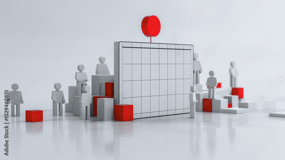 Aufkleber strategic planning and growth: abstract 3d rendering showing a team of figures ascending towards a l