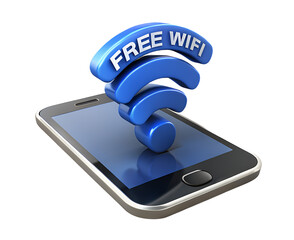 3d illustration rendering of isolated transparent smartphone mobile with wifi free symbol icon