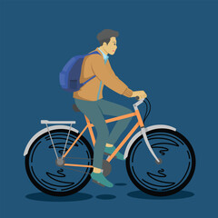 illustration of a man going to work by bicycle, Eco Transportation Concept, eco-living illustration