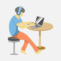 A man works at home with his laptop while relaxing, illustration of the concept of working from home