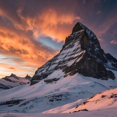 Dramatic Sunset Over Snow-Capped Matterhorn Peak in the Swiss Alps