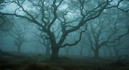 Mysterious misty forest