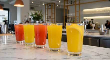 Vibrant Juice Lineup on Marble Bar Top