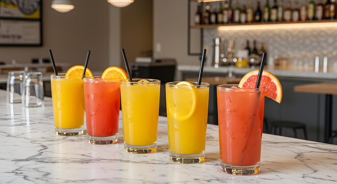 Colorful Citrus Cocktails on Marble Bar Top
