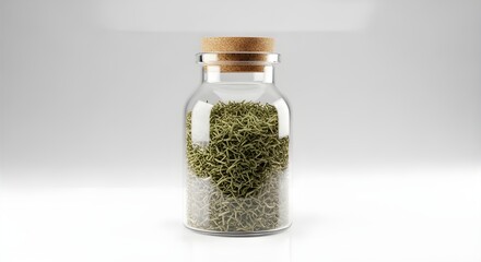 Transparent Glass Jar with Cork Lid and Dried Herbs – Centered View