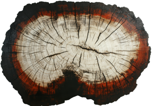 Aged log cross section with rings and cracks isolated on transparent background. - Powered by Adobe