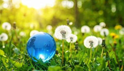 青い地球とたんぽぽの綿毛