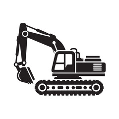 black and white Machinery Excavator Icon Vector Illustrations