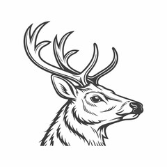 Majestic deer head silhouette isolated on white background