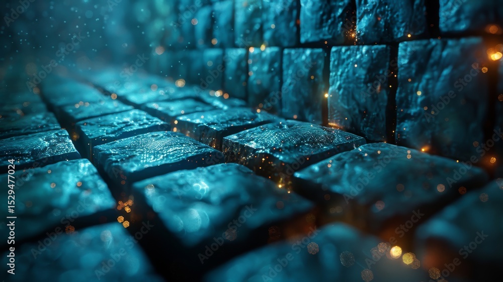 Aufkleber this captivating image presents glistening blocks illuminated by an ethereal azure light, creating a