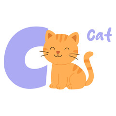 Cat alphabet illustration. letter C with kitten. educational animal art