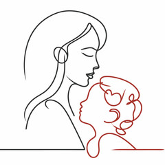 Mother and daughter in minimalist line art